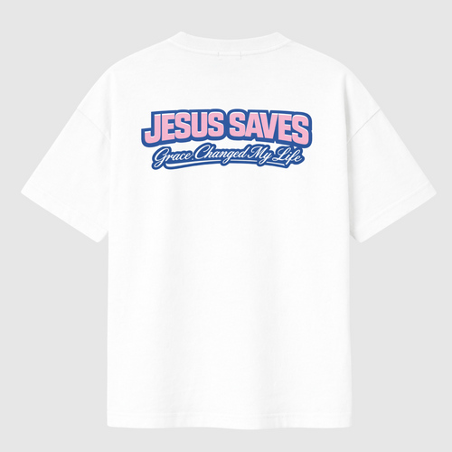 GRACE / JESUS SAVES T-SHIRT – WHITE